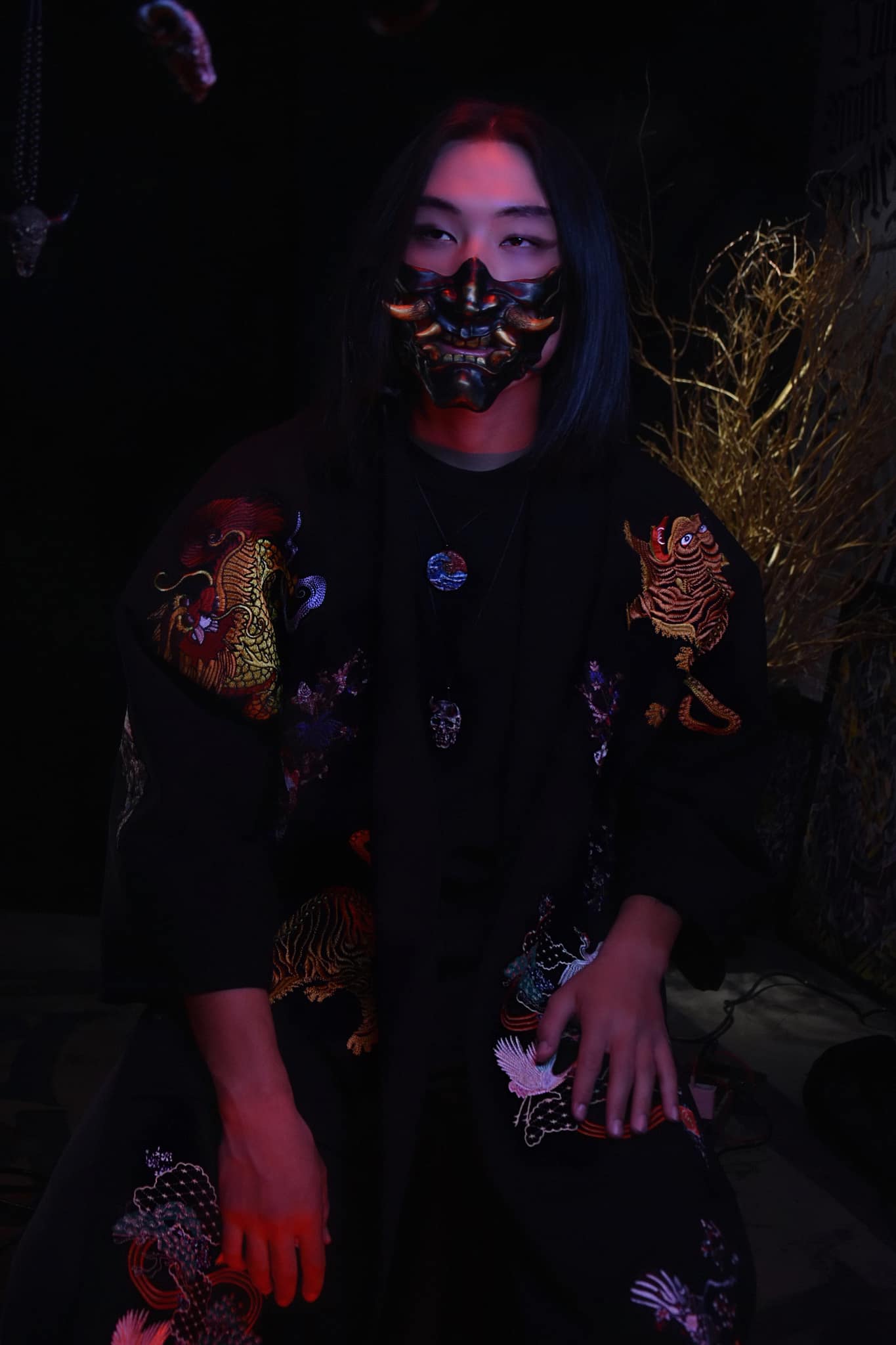 Oni Half-Face Japanese Samurai Mask