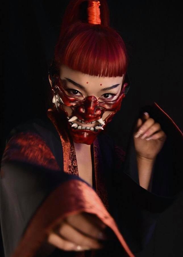 Oni Half-Face Japanese Samurai Mask