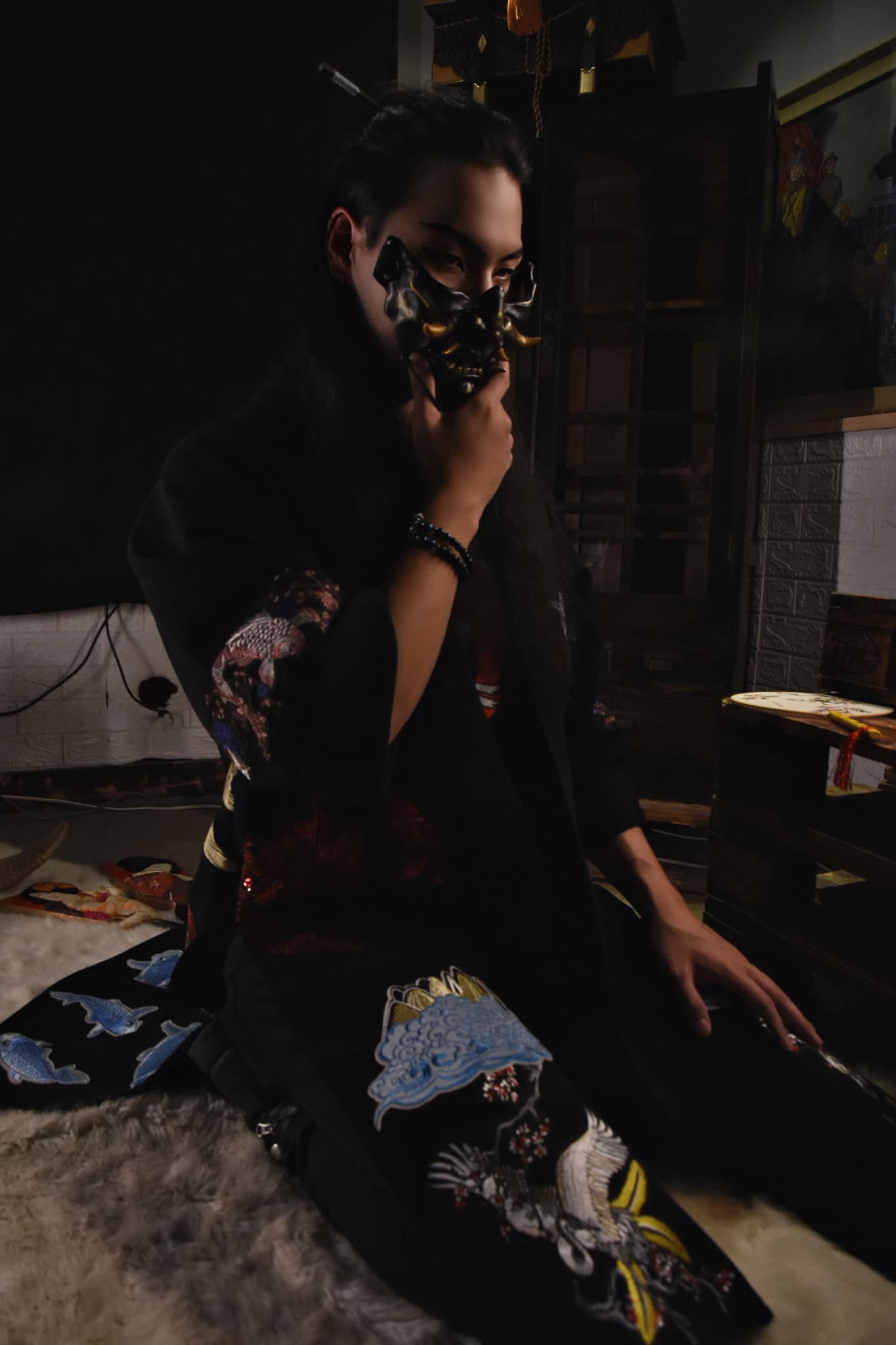 Oni Half-Face Japanese Samurai Mask