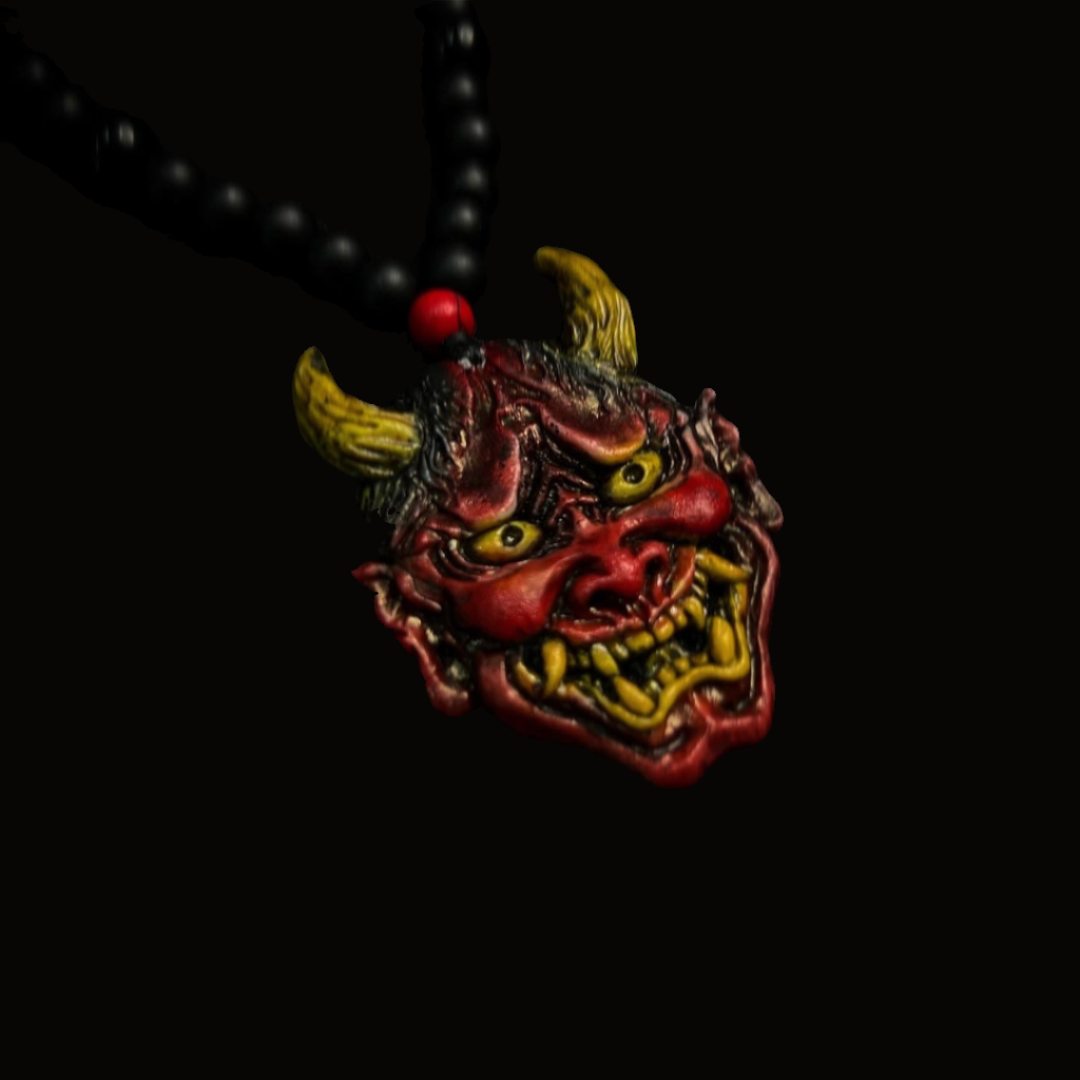 Japanese Oni Demon Hannya Mask Pendant Necklace