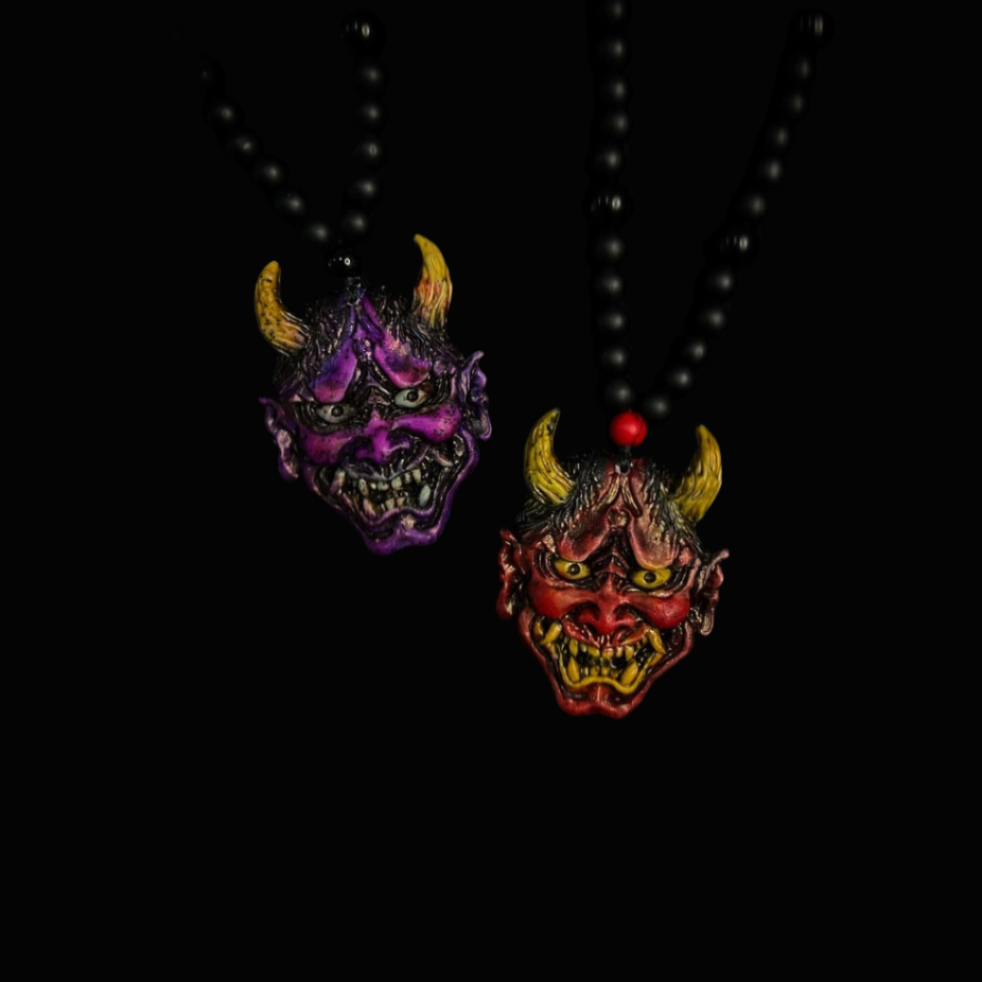 Japanese Oni Demon Hannya Mask Pendant Necklace