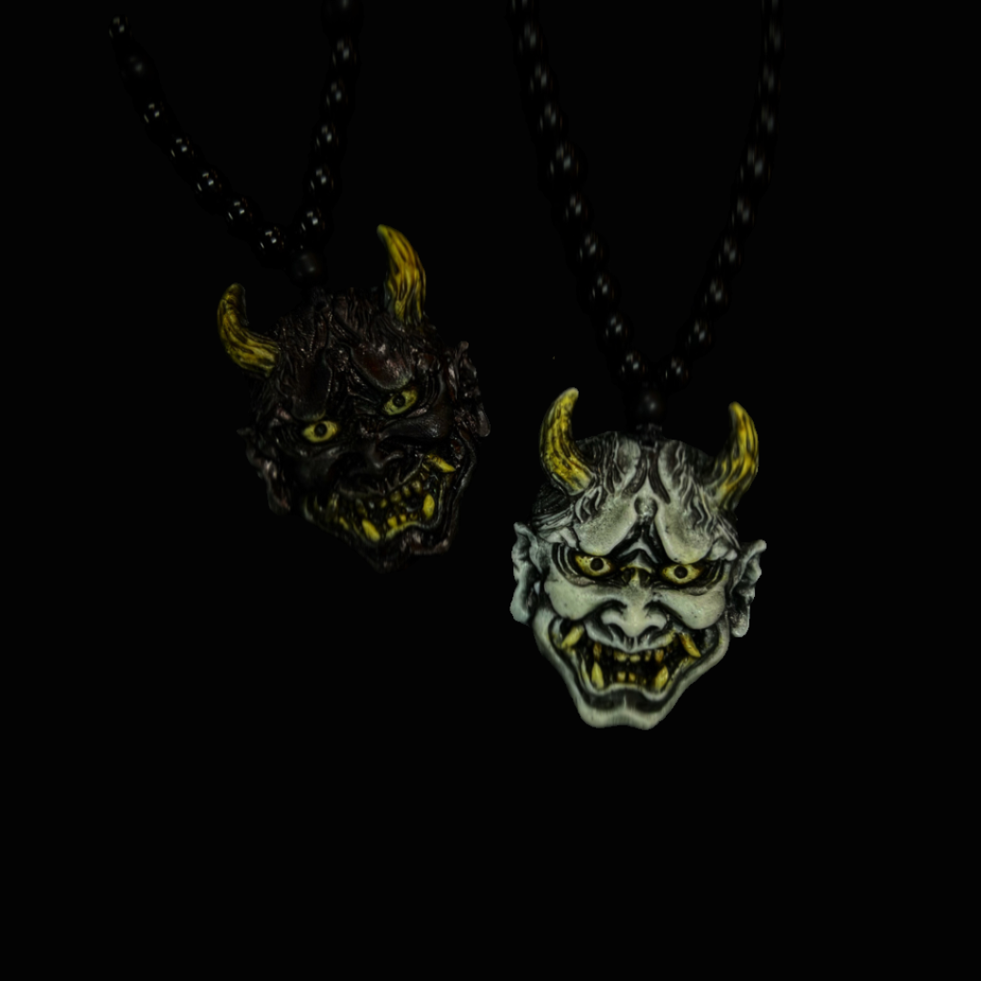 Japanese Oni Demon Hannya Mask Pendant Necklace
