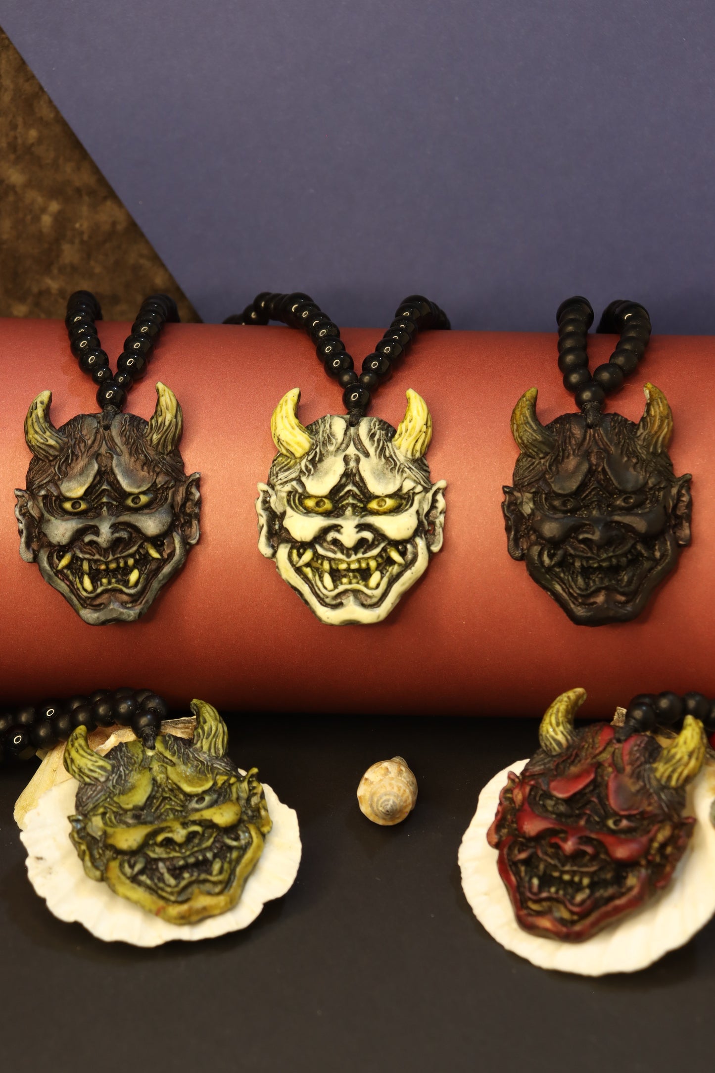 Japanese Oni Demon Hannya Mask Pendant Necklace