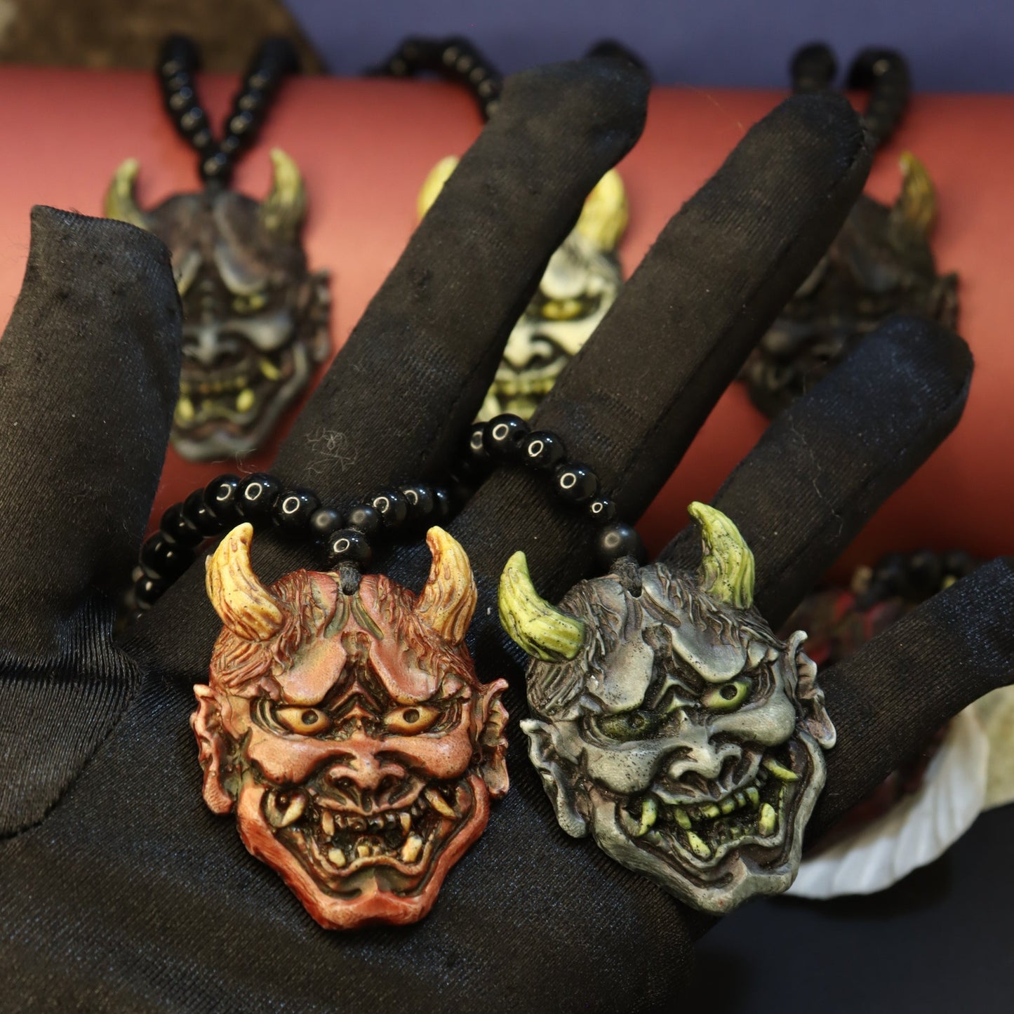 Japanese Oni Demon Hannya Mask Pendant Necklace
