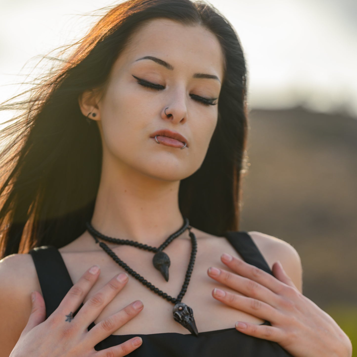 Viking Raven Skull Pendant Necklace