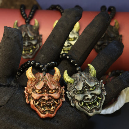 Japanese Oni Demon Hannya Mask Pendant Necklace