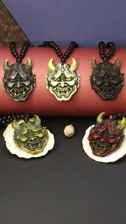 Japanese Oni Demon Hannya Mask Pendant Necklace